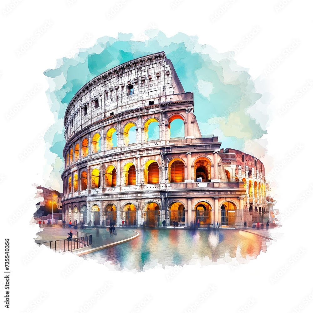 Watercolor painting of Colosseum in Rome Italy Ai Art