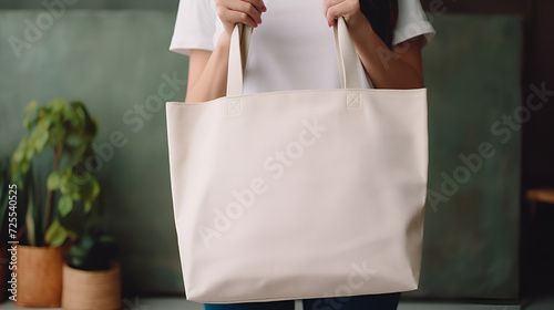 White T-Shirt front and back, Mockup template for design print, hoodie front back mockup, Blank white tote bag canvas fabric with handle mock up design, A Girl is holding blank bag, ai generated 