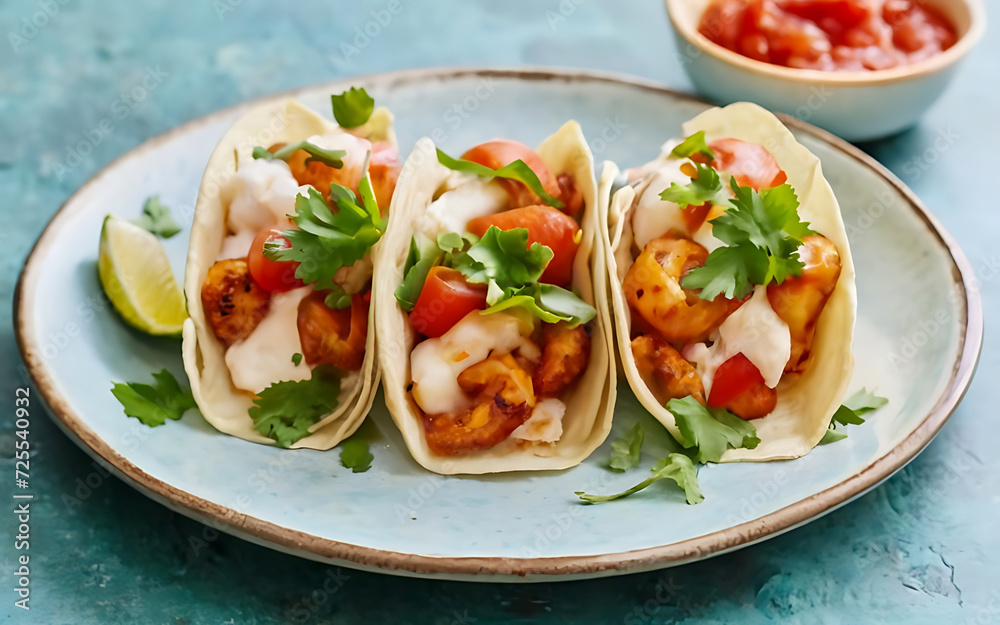 Capture the essence of Tacos De Camaron in a mouthwatering food photography shot Capture the essence of Tacos De Camaron in a mouthwatering food photography shot
