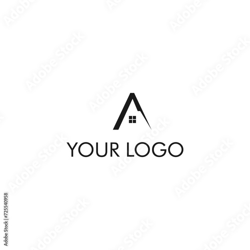 the letter A monogram with a caliper shape and a roof window, suitable for an architect's logo like you