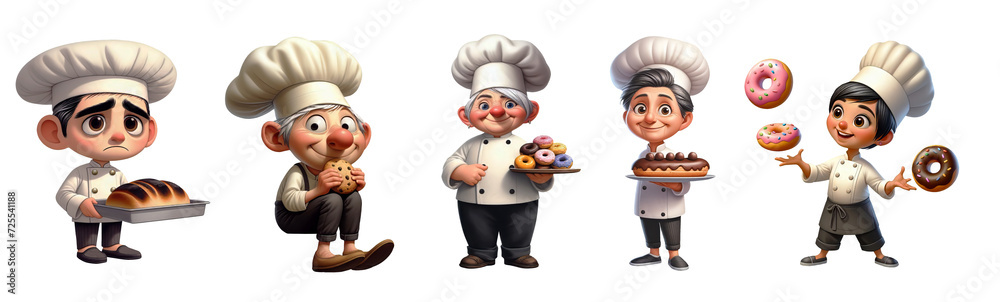 A set of cartoon Bakery/Pastry Chefs isolated on a transparent background A set of cartoon Bakery/Pastry Chefs isolated on a transparent background