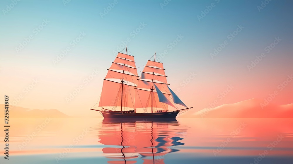 3D illustration of a pirate ship with a minimalist background. generative ai