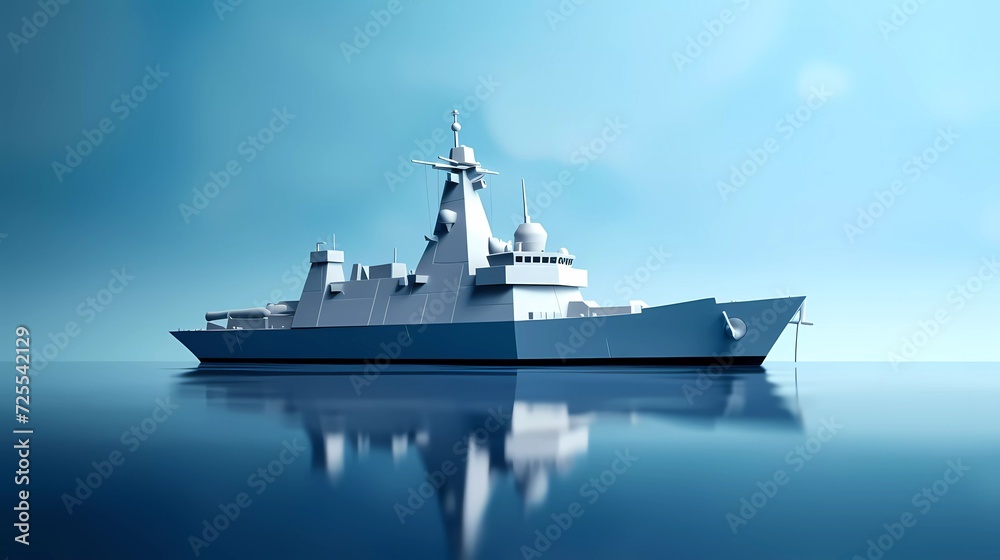 3D illustration of a warship with a minimalist background. generative ai 3D illustration of a warship with a minimalist background. generative ai