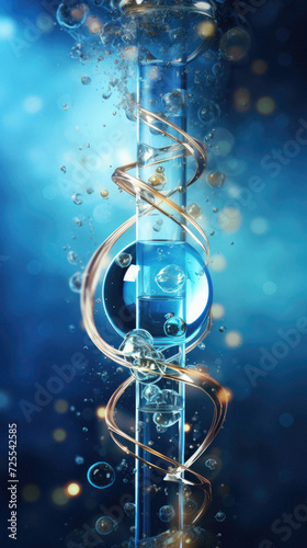 Laboratory glassware with blue liquid, closeup. Science background © Art AI Gallery