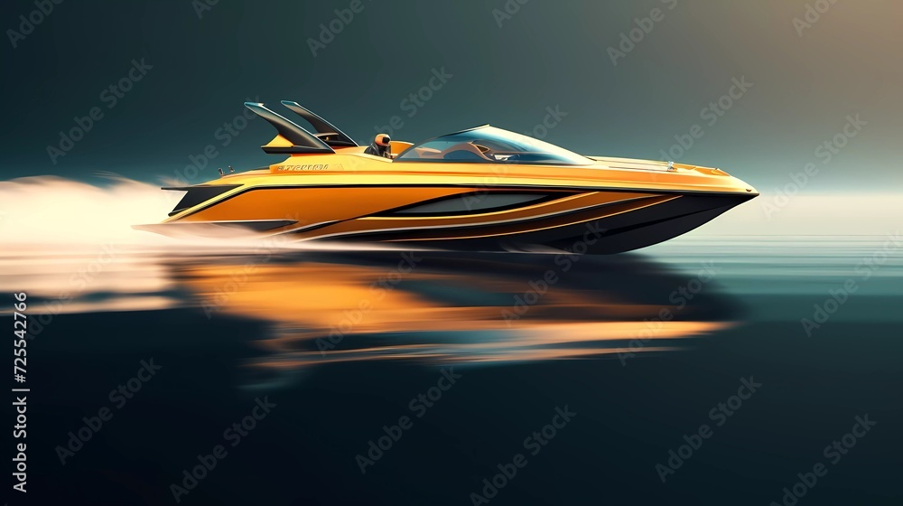 3D illustration of speed boat isolated on minimalist background. generative ai - obrazy, fototapety, plakaty 
