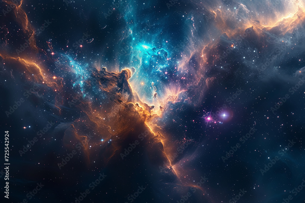 Deep space, outer space, Interstellar Glow: Majestic Nebula Panorama
 - obrazy, fototapety, plakaty 