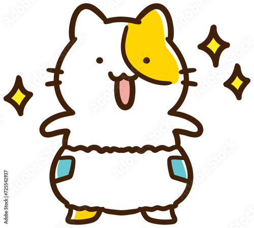 おむつをつけて得意げに立つかわいい赤ちゃんねこのデフォルメイラスト