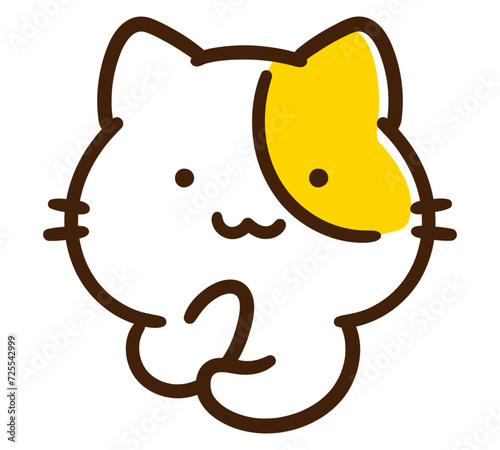 腕を組んで考え事をするかわいいねこのキャラクターの上半身デフォルメイラスト