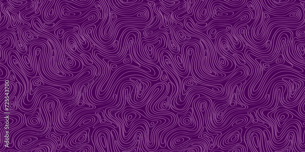 Seamless pattern of topography lines, contour map background. Abstract purple texture of terrain. Outline topology landscape, vector illustration
