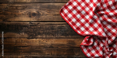 Rustic Kitchen Background With Red Checkered Tablecloth And Mockup Napkin. Сoncept Vintage Food Photography, Farmhouse Dining Setting, Retro Kitchen Scenes, Stylish Table Decor, Culinary Mockup