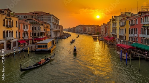 Gondola ride along the Grand Canal in Venice, Italy at sunset