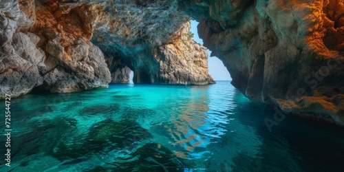 Stunning Blue Lagoon Cave On Bisevo Island In Croatias Dalmatian Coast. Сoncept Underwater Photography, Hidden Gems Of Croatia, Natural Wonders, Diving Adventures photo