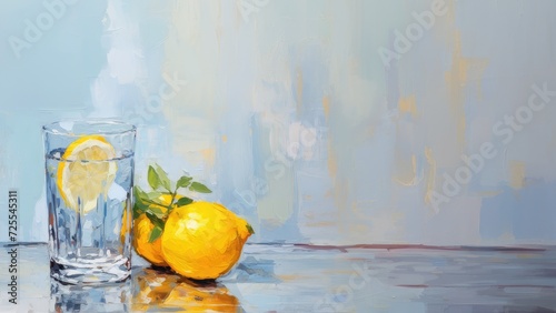 レモン水の油絵_2
