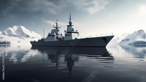 3D illustration of a warship with a minimalist background. generative ai
