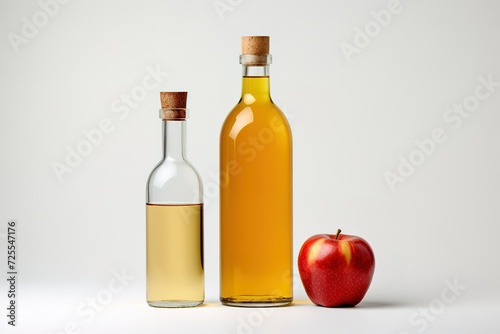 apple cider vinegar and apple on a white background