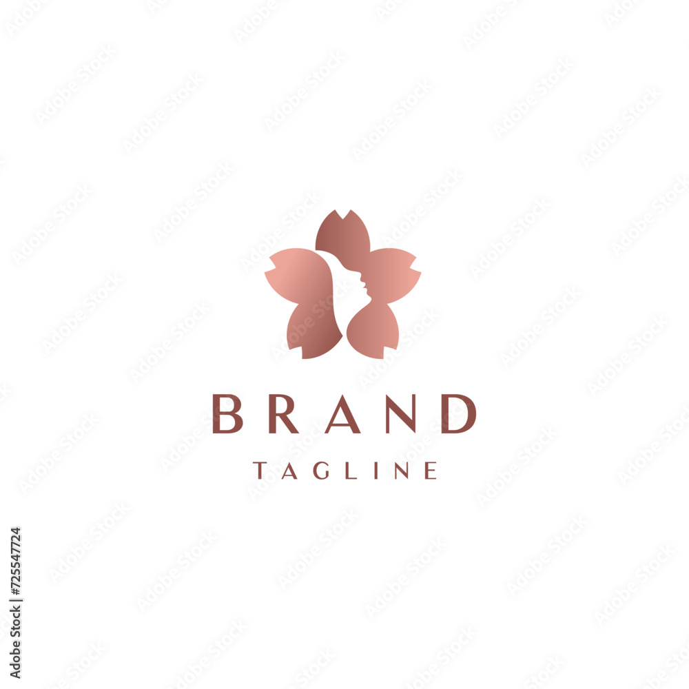 Fototapeta premium Woman Face Silhouette Inside Cherry Blossom Logo. Womens Beauty Symbol Logo Design.