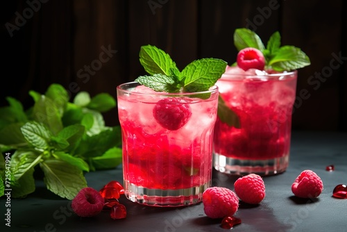 fresh summer cocktails with raspberries