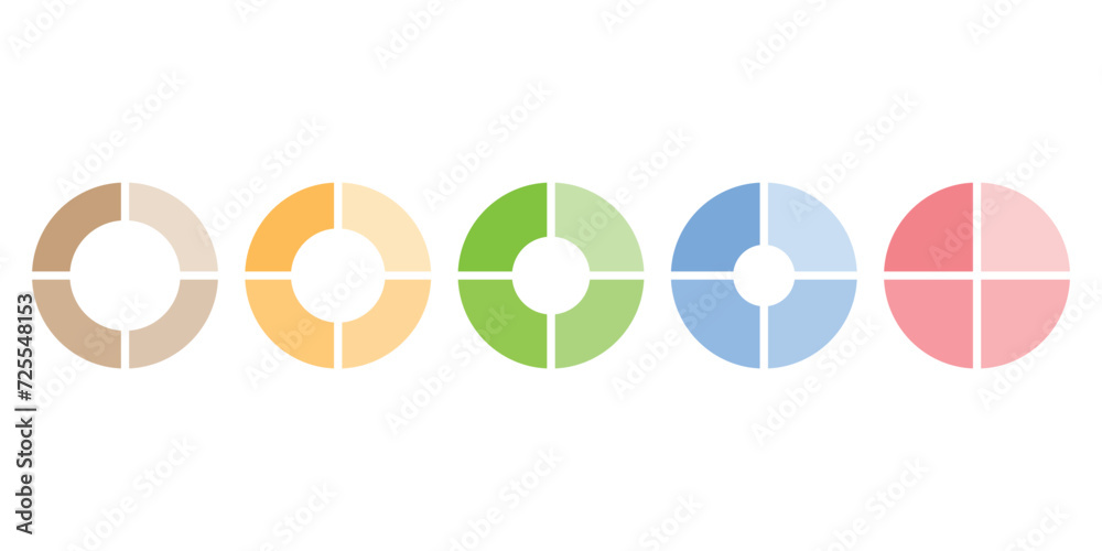 Set of four parts of circle. Pie chart with four same size sectors ...