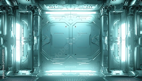 Fototapeta Naklejka Na Ścianę i Meble -  Futuristic sci-fi design external panels: space station, spaceship, or star ship science fiction style facility doors