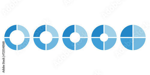 Set of four parts of circle. Pie chart with four same size sectors. Vector illustration isolated on white background.