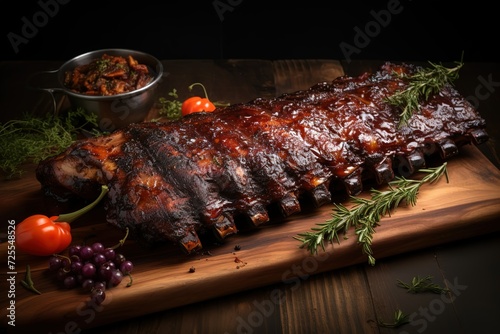 ribs on a wooden board