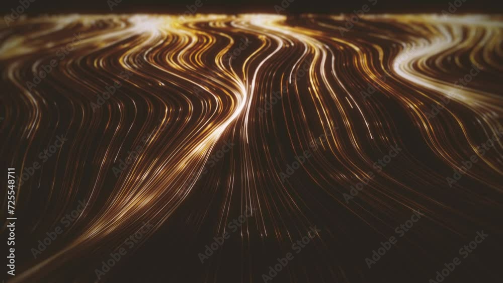 Gold Streaming Lines Background/ 4k animation of an abstract gold background of flowing ans