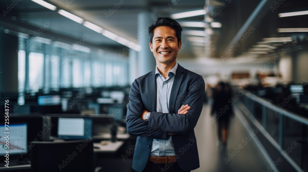 Happy data engineer in tech company managing data for insights