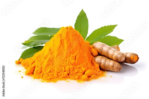 turmeric powder from leaves on a white background