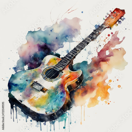 guitar, musical instrument. watercolor illustration. artificial intelligence generator, AI, neural network image. background for the design.