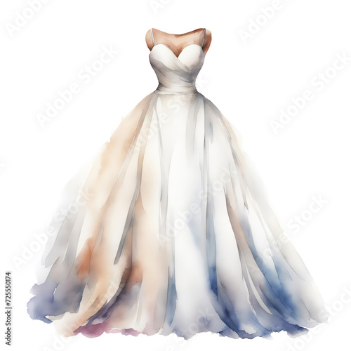 stylish, women's wedding dress. watercolor illustration. artificial intelligence generator, AI, neural network image. background for the design. © Alena Mostovich