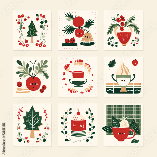 Retro Christmas Scandinavian greeting cards invitation