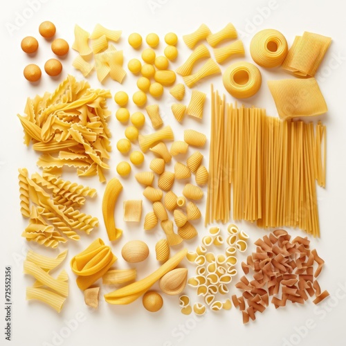 composition of raw Different shapes pasta and Spaghetti photo