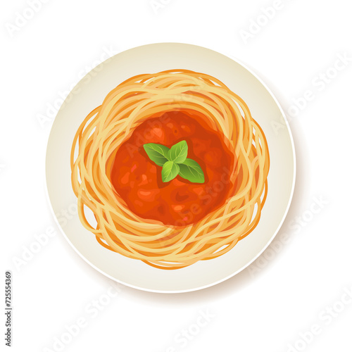 Spaghetti bolognese top view isolated on white