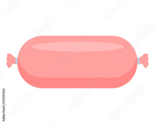 Boiled sausage. Sausage product. Food, meat dish. Vector illustration.