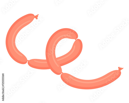 Smoked sausage. Bundle of sausages. Meat product. Vector illustration.