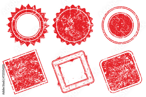 Red round and square grunge stamp on white background