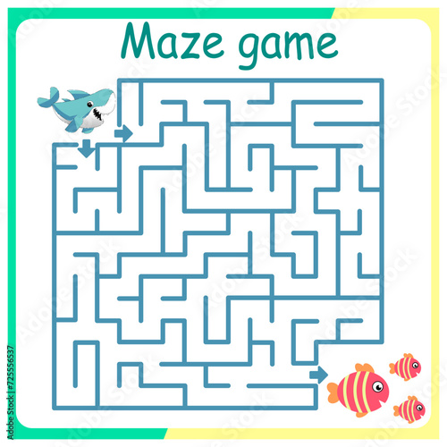 Children logic game to pass the maze. Educational game for kids. Attention task. Choose right path. Funny cartoon character.
