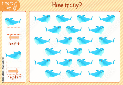 children's educational game, tasks. count how many elements will be placed on the right and how many on the left. fish