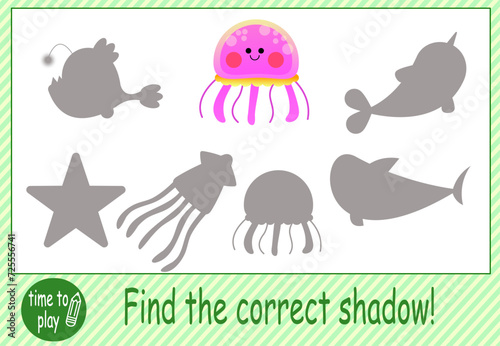 tasks for children s development. logical tasks. find the right shadow. fish