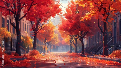 A city's autumnal scene with trees. Generative Ai.
