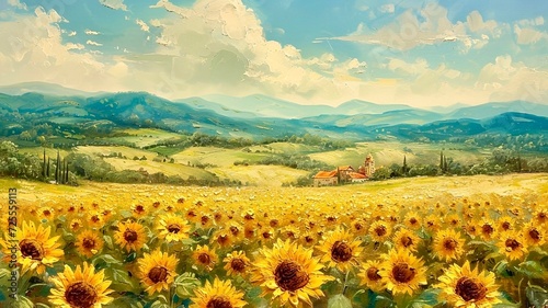 boho style landscapes art of field of sunflowers 