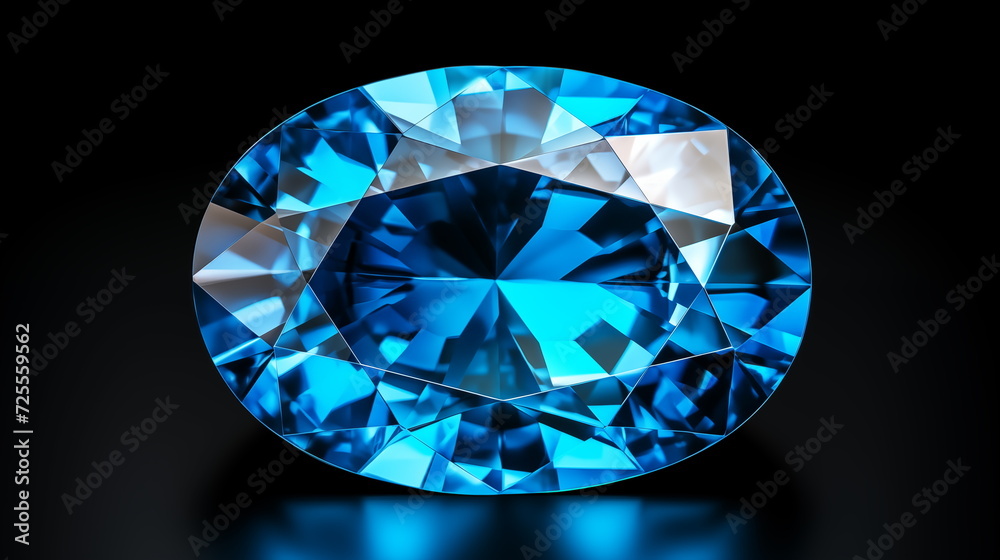 Blue sapphire on black background. AI Generative.
