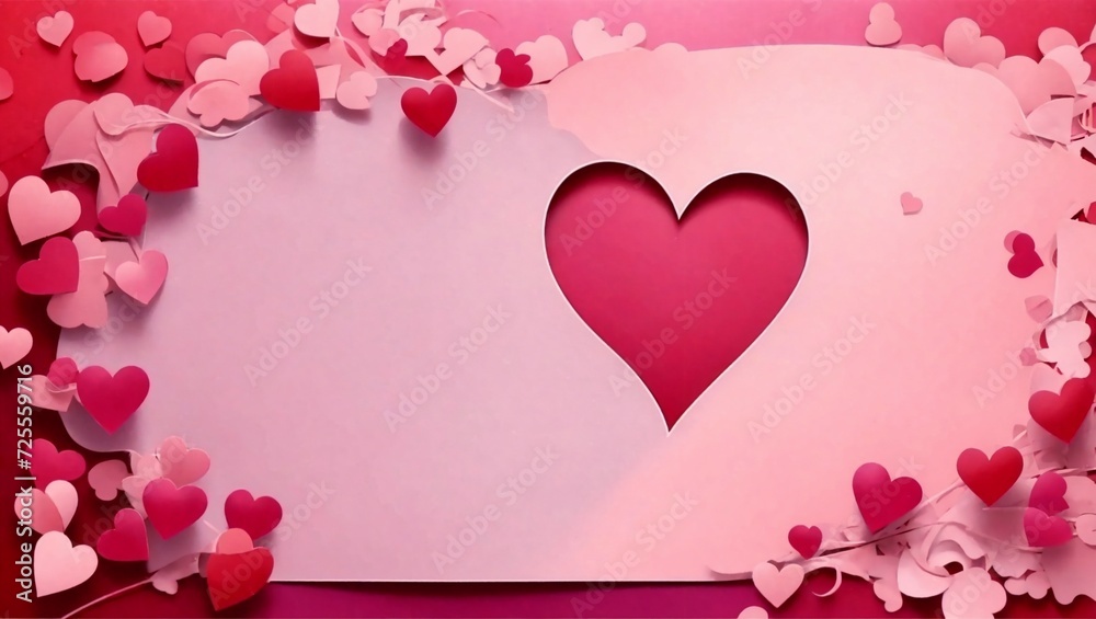 Heart shaped sprinkles on pink background, flat lay