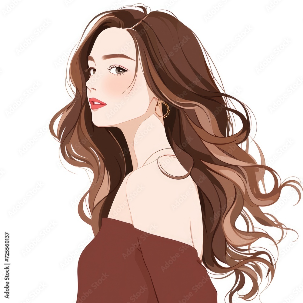 Glamour beautiful woman with long brown hair. Modern flat illustration on white background Glamour beautiful woman with long brown hair. Modern flat illustration on white background
