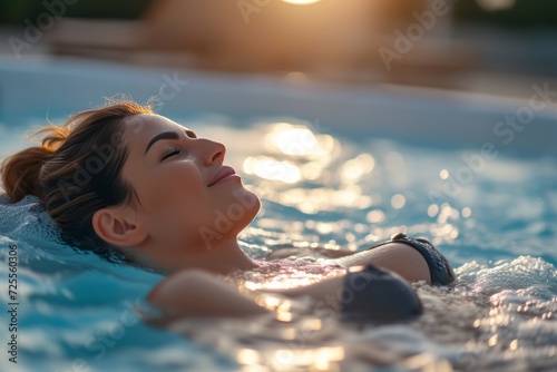 girl swimming leisurely in the sun generative ai