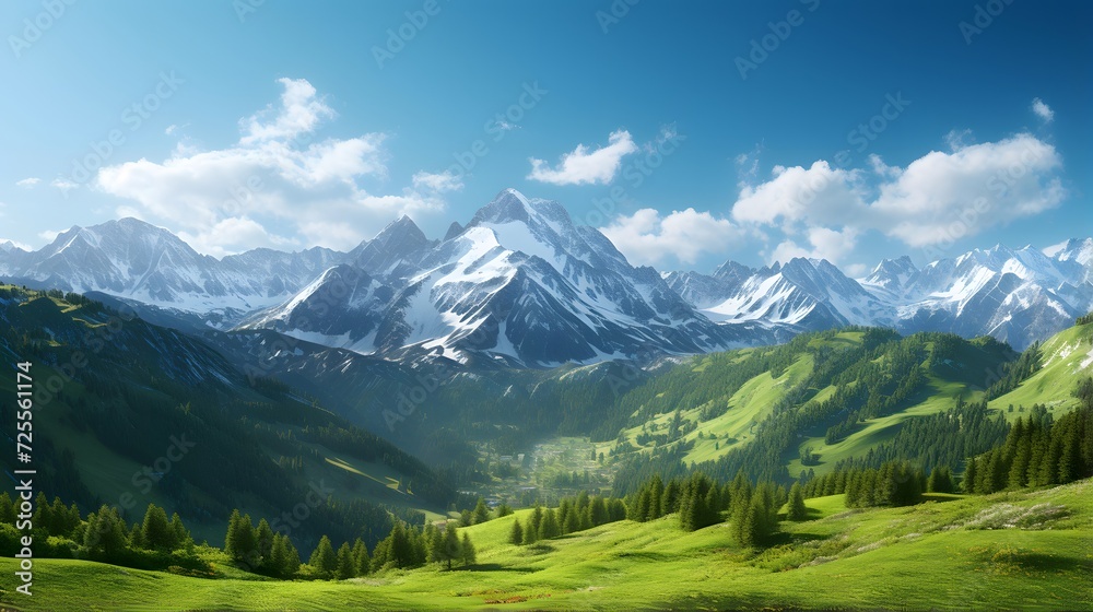Panoramic view of the Caucasus mountains in summer, Russia. - obrazy, fototapety, plakaty 