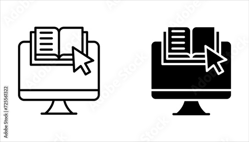 internet education concept icon set, e-learning resources, distant online courses on white background