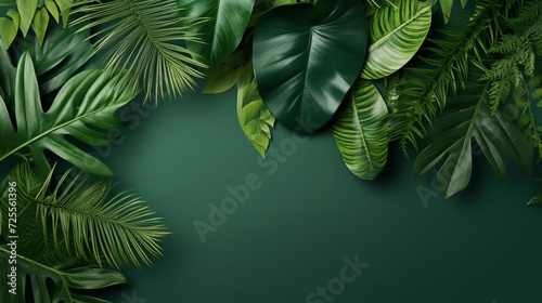 Green tropical botanical background of many various leaves