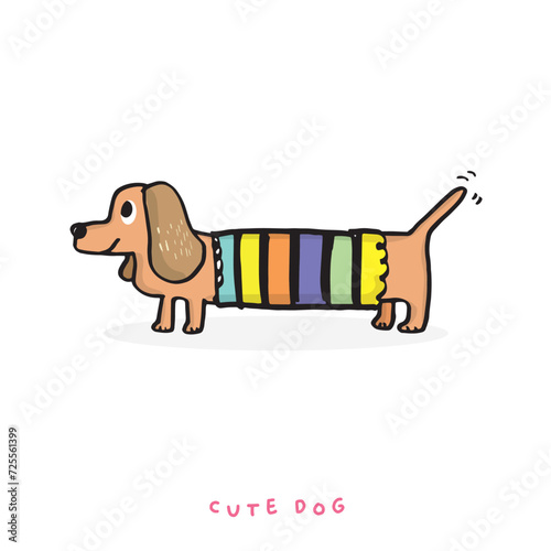 Cute dog hand drawing doodle, Cartoon happy dachshund, Flat vector illustration for prints, clothing, packaging and postcards, cute dog vector, cute animal