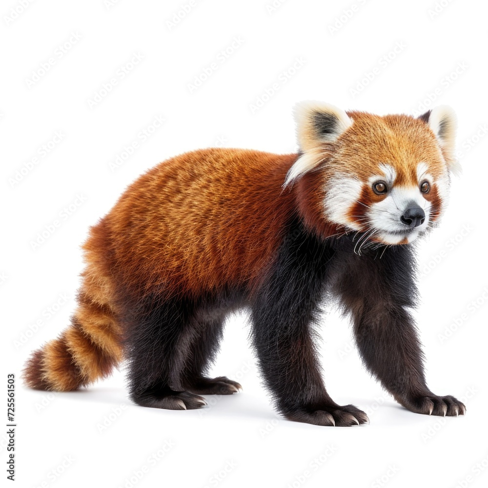 Red Panda standing side view isolated on white background, photo realistic. Red Panda standing side view isolated on white background, photo realistic.
